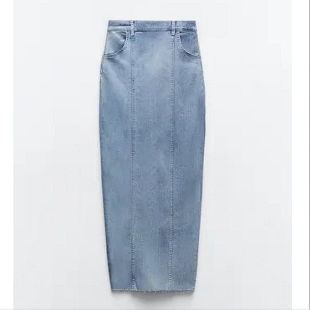 Zara Blue Denim Straight Midi Skirt - Picture 10 of 13